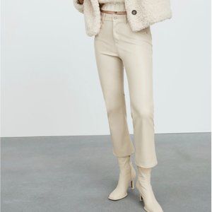 ZARA Faux Leather Flared Pants(Cream, US 8/EUR 40)